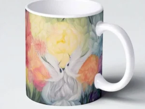 Keramikas krūze “Mīlestības dārzs” 330ml Elis.Artworks glezna ar ziediem un dzērvēm