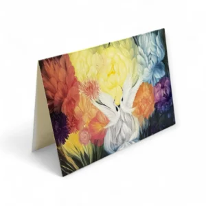 Atverama apsveikuma kartīte 10x15 cm formātā ar ziedu gleznas motīvu elegantos un harmoniskos toņos. Elis.Artworks dizains svētkiem