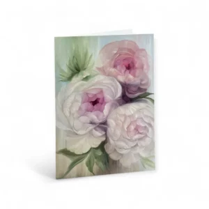 Atverama apsveikuma kartīte 10x15 cm formātā ar ziedu gleznas motīvu elegantos un harmoniskos toņos. Elis.Artworks dizains svētkiem