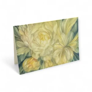 Atverama apsveikuma kartīte 10x15 cm formātā ar ziedu gleznas motīvu elegantos un harmoniskos toņos. Elis.Artworks dizains svētkiem