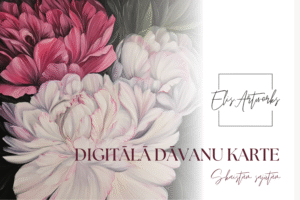 Digitālā dāvanu karte Elis.Artworks gleznošanas meistarklasei ar elegantu un estētisku dizainu radošai dāvanai īpašam cilvēkam.