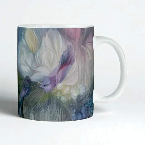 Keramikas krūze “Paradīze” 300ml Elis.Artworks glezna ar putniem un ziediem